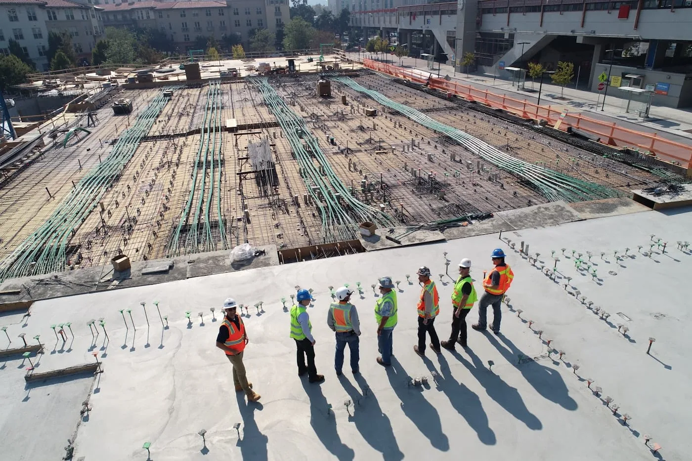 A construction crew working on an active job site
