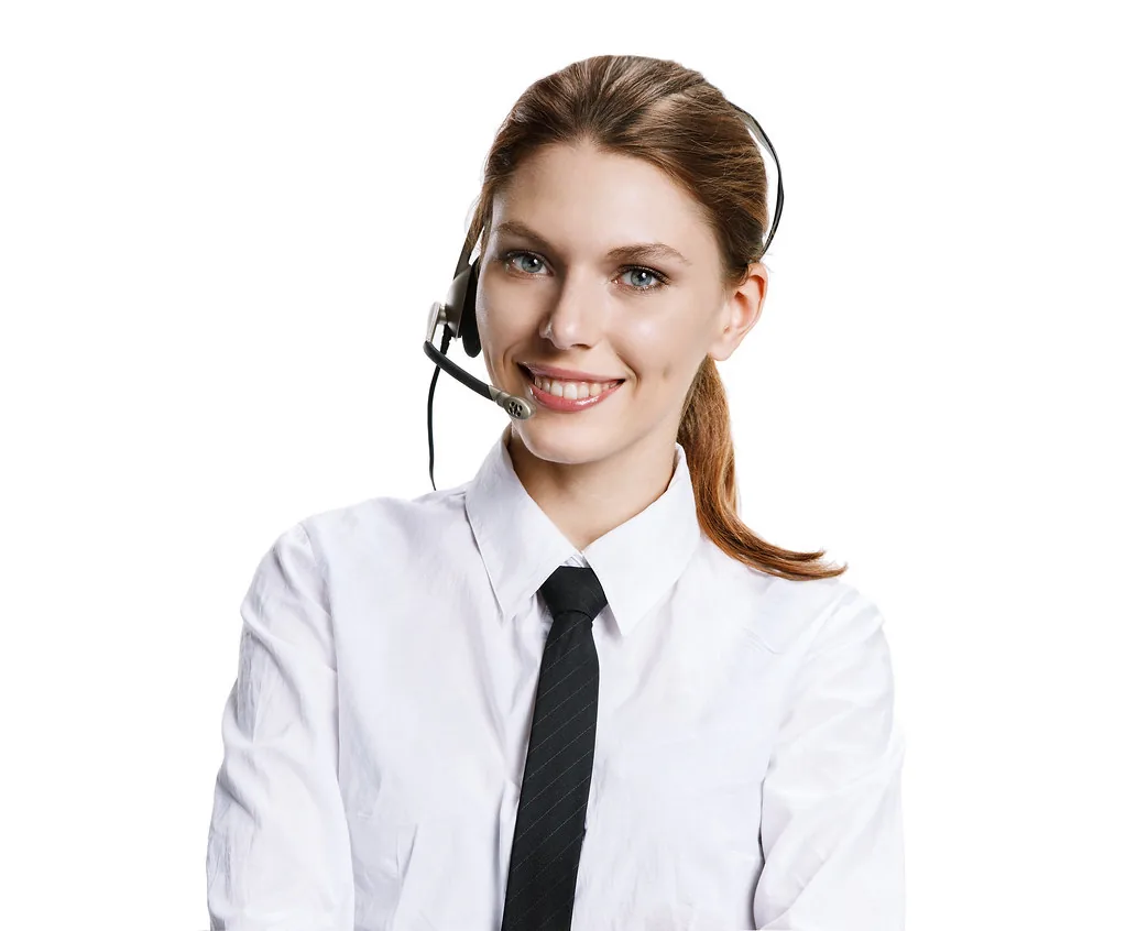 A smiling agent wearing a headset, ready to take your call